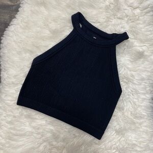 AERIE REAL GOOD RIBBED BLACK TANK TOP RACERBACK LINED SPORTY ATHLEISURE